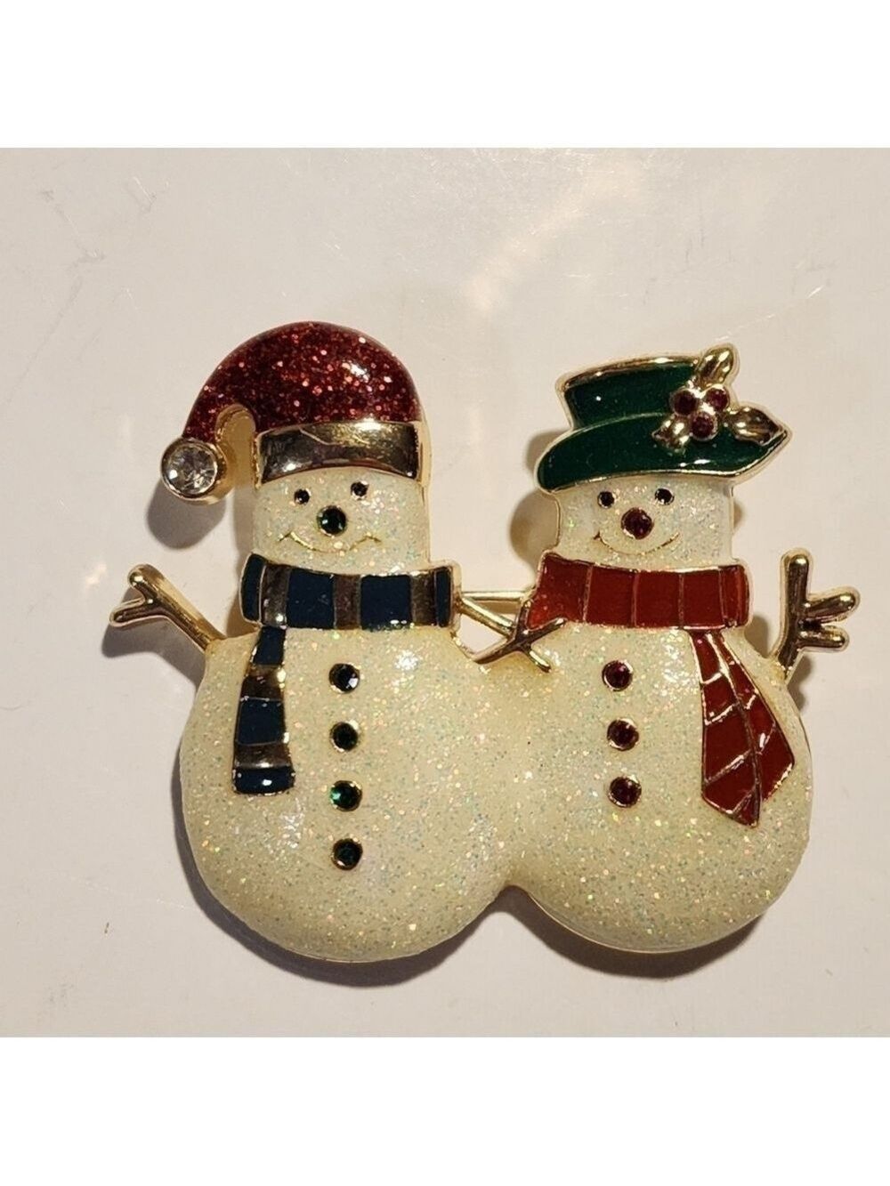Monet Snowman and Woman Couple enamel pin brooch